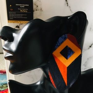 African print Oval 4” earrings. Available in clip on as well.